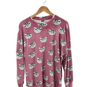 Munki Munki Star Wars Slumber Baby Yoda Minky Soft Pajama Top Pink ‎ Medium